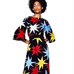 Alice + Olivia Black Maxi Dress with Red, Yellow, Blue, and White Starburst
